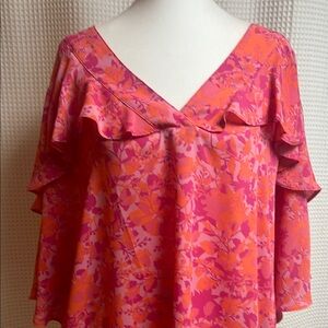 The Pioneer Woman Vibrant Pink and Orange Floral Blouse